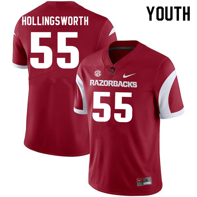 Youth #55 JJ Hollingsworth Arkansas Razorbacks College Football Jerseys Sale-Cardinal